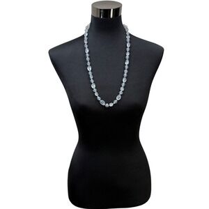 Blue Frosted Acrylic Beaded Statement Necklace Long Strand Fashion Jewelry 15 in